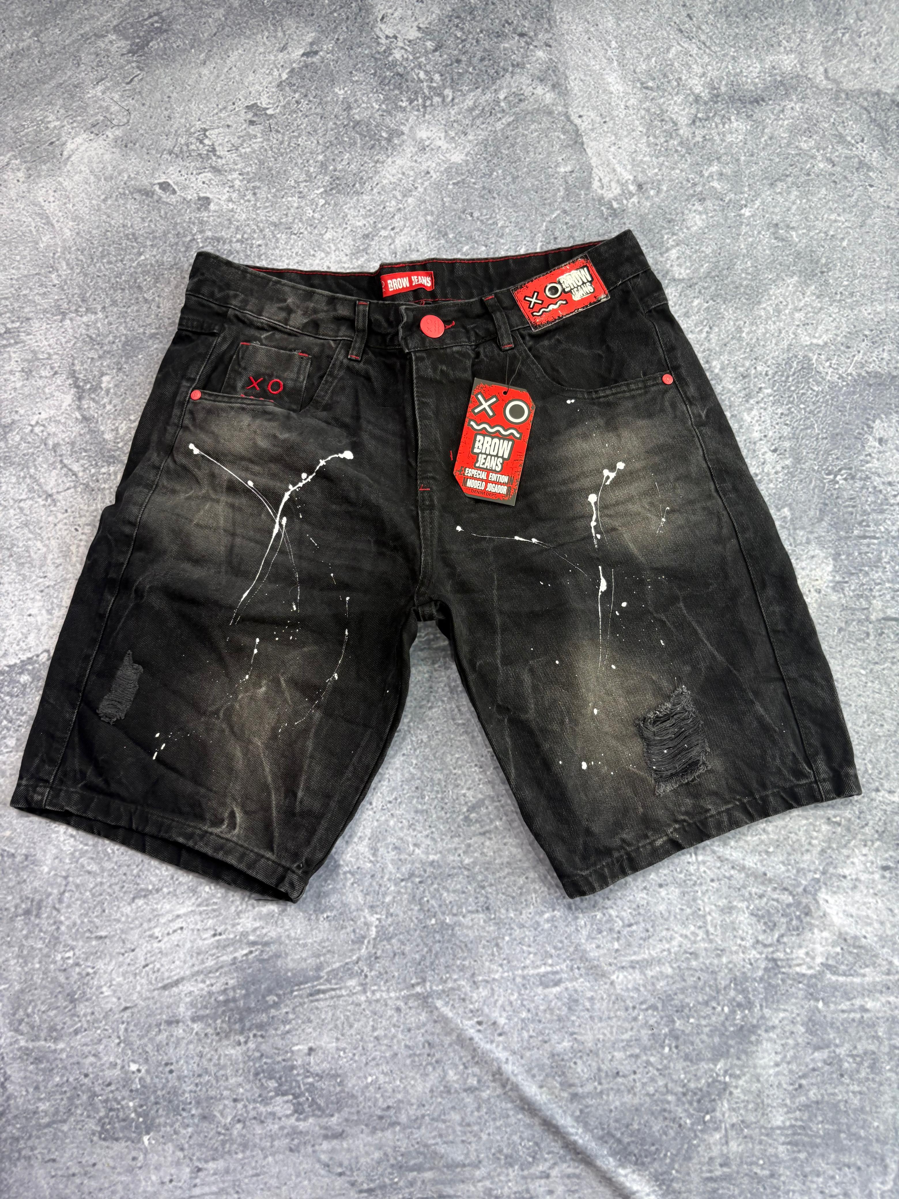 BERMUDA JOGADOR BROW JEANS DETALHE VERMELHO