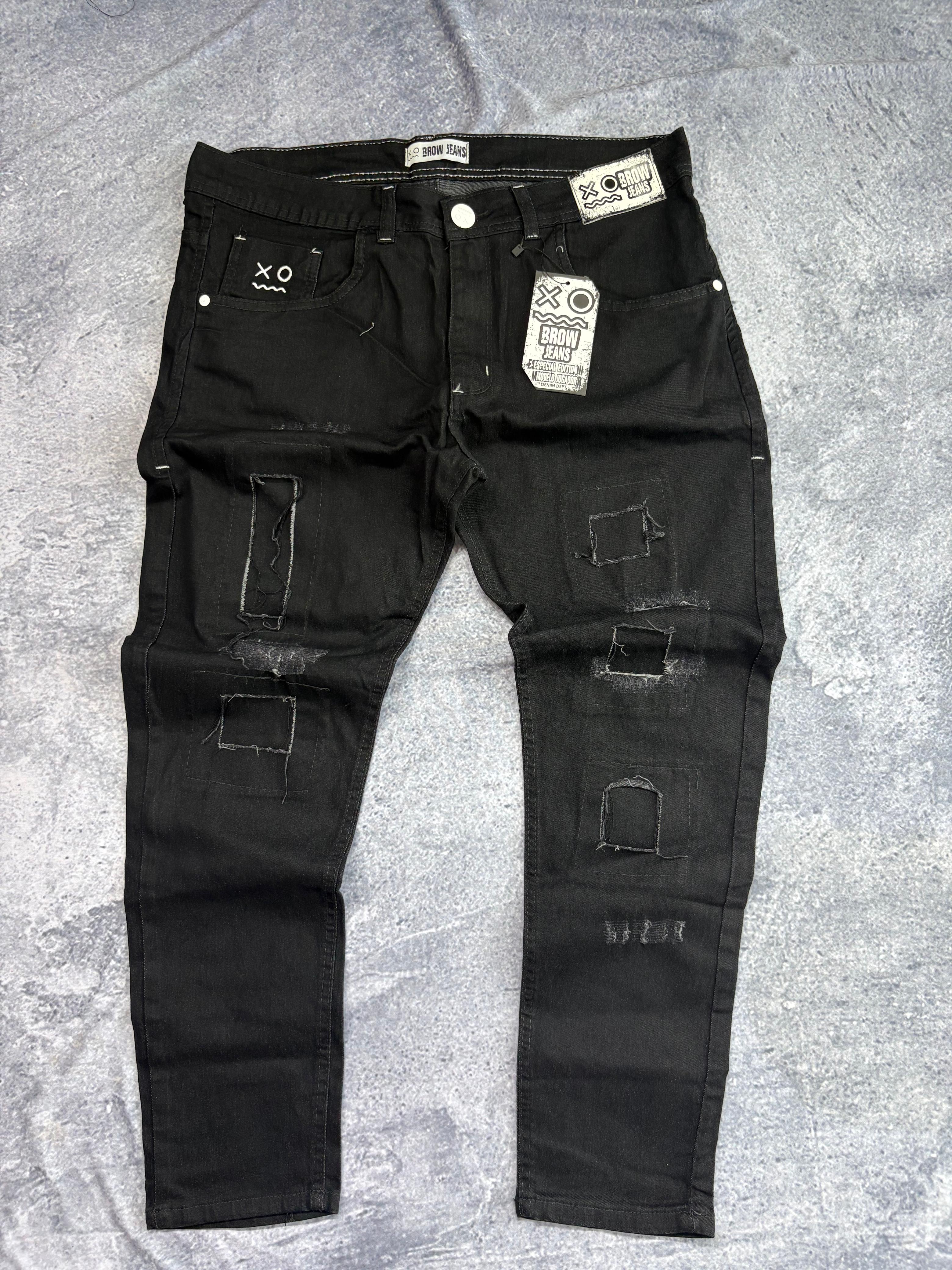 CALÇA JOGADOR BROW JEANS PRETA detalhe branco