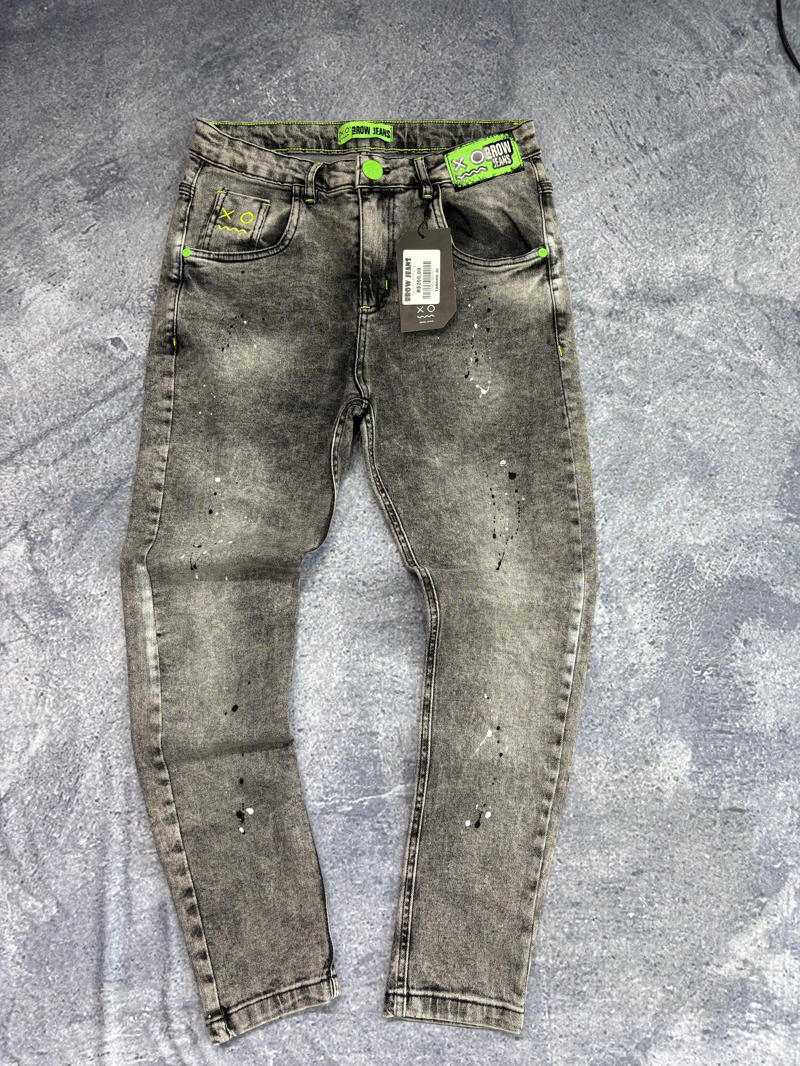 CALÇA JOGADOR BROW JEANS CINZA COM VERDE
