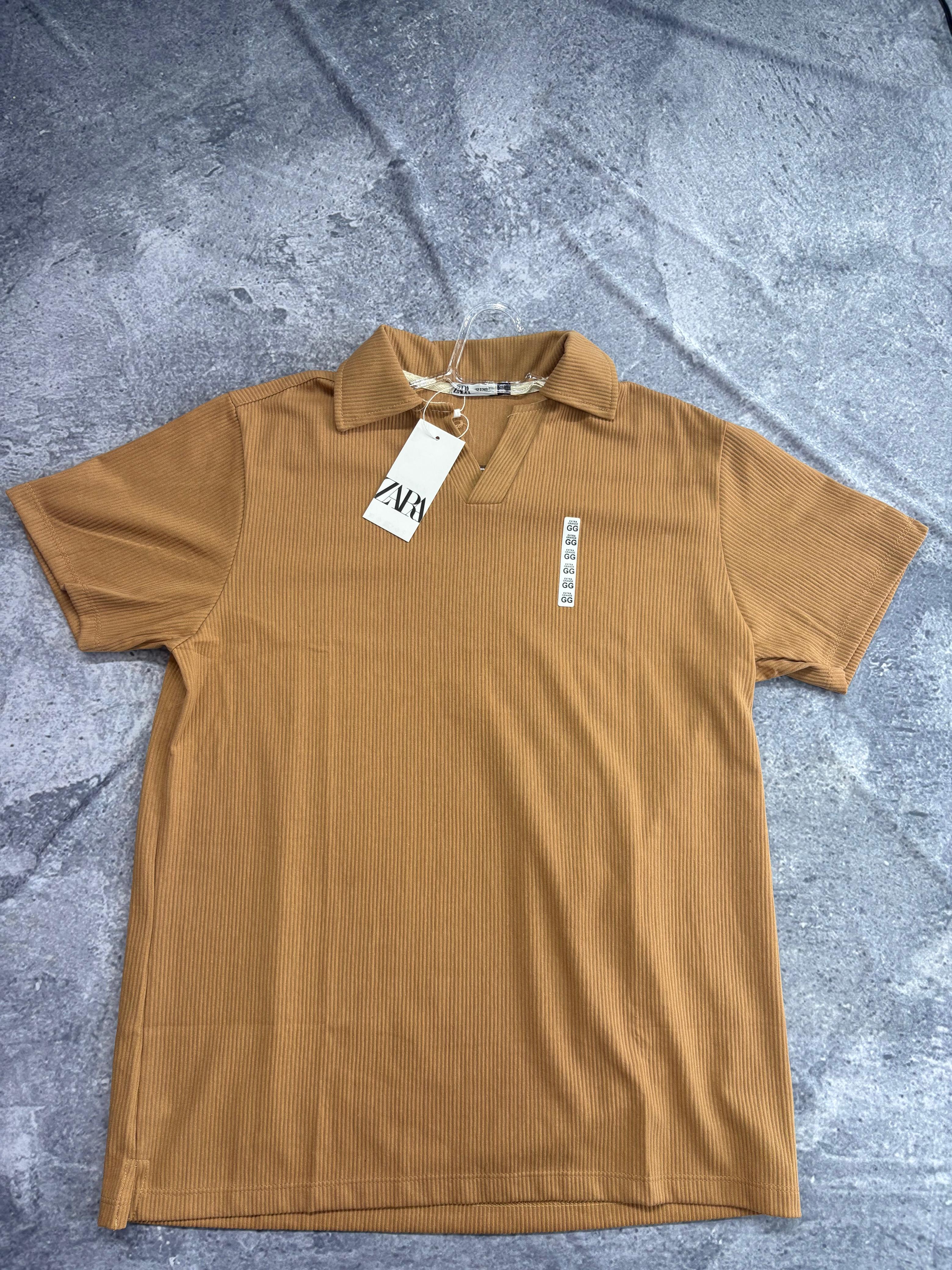 CAMIZETA ZARA GOLA V  CARAMELO