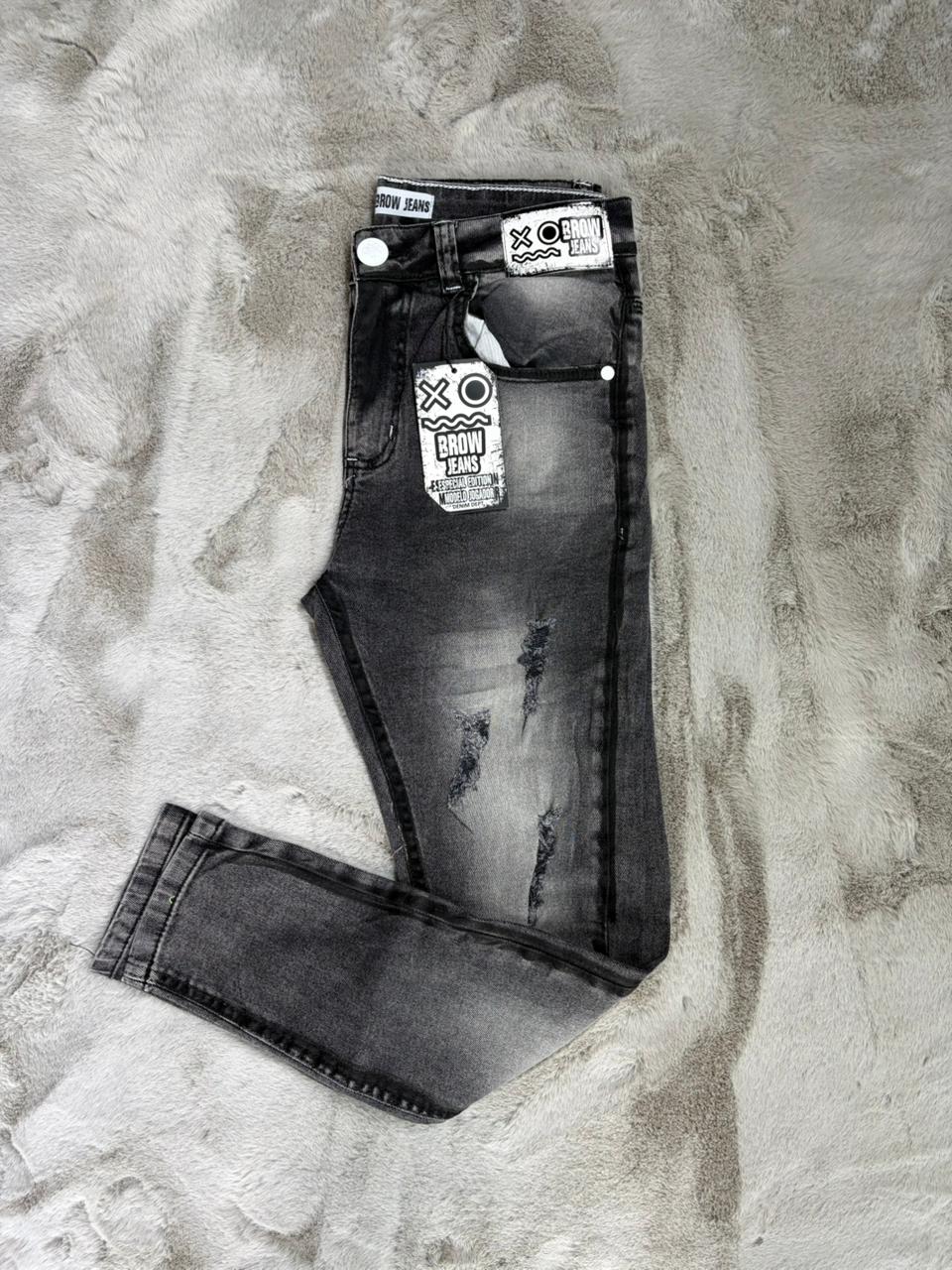 CALÇA JOGADOR BROW JEANS CINZA DETALHE BRANCO