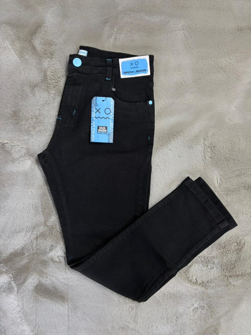 CALÇA JOGADOR BROW JEANS PRETA BASICA SEM DETALHE